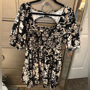 Free People Black and Cream Floral Mini Dress
